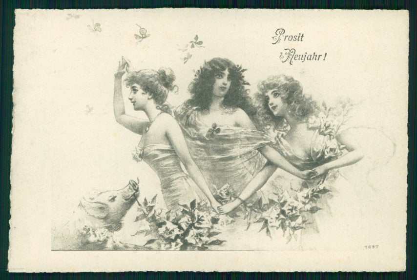 Artist Signed Kratki Viennoise Lady Maialino Pig serie 1097 postcard TC3623 – fronte