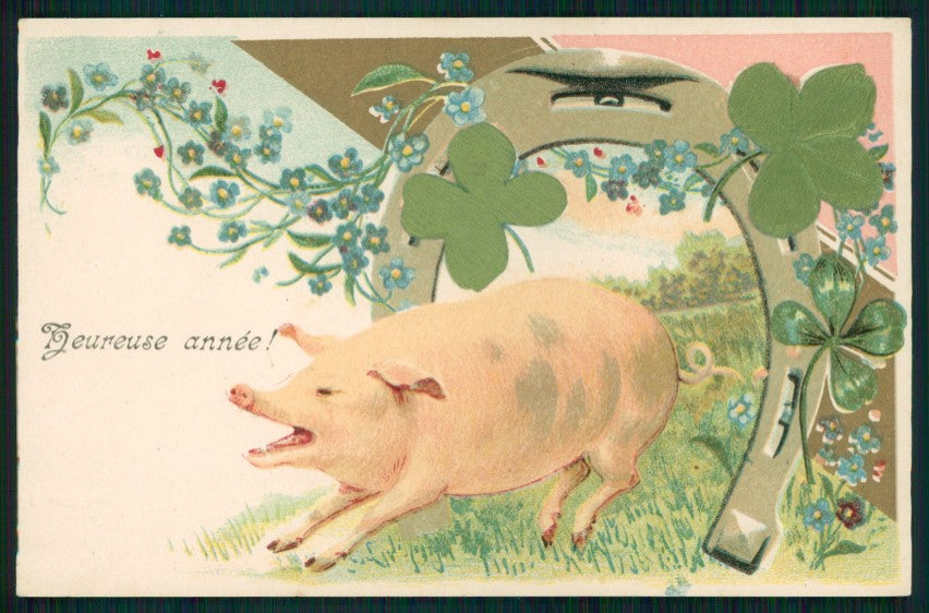 Maialino Pig Silk Four Leaf Clover serie 209 postcard TC3625 – fronte