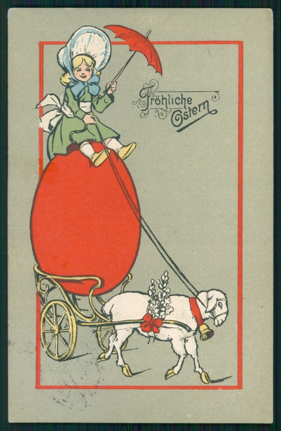 Pasqua Easter Ostern Girl Lamb Egg postcard TC3660 – fronte
