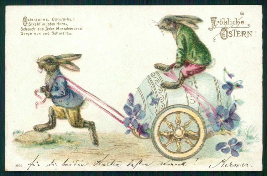 Pasqua Easter Ostern Dressed Rabbit Egg postcard TC3672 – fronte