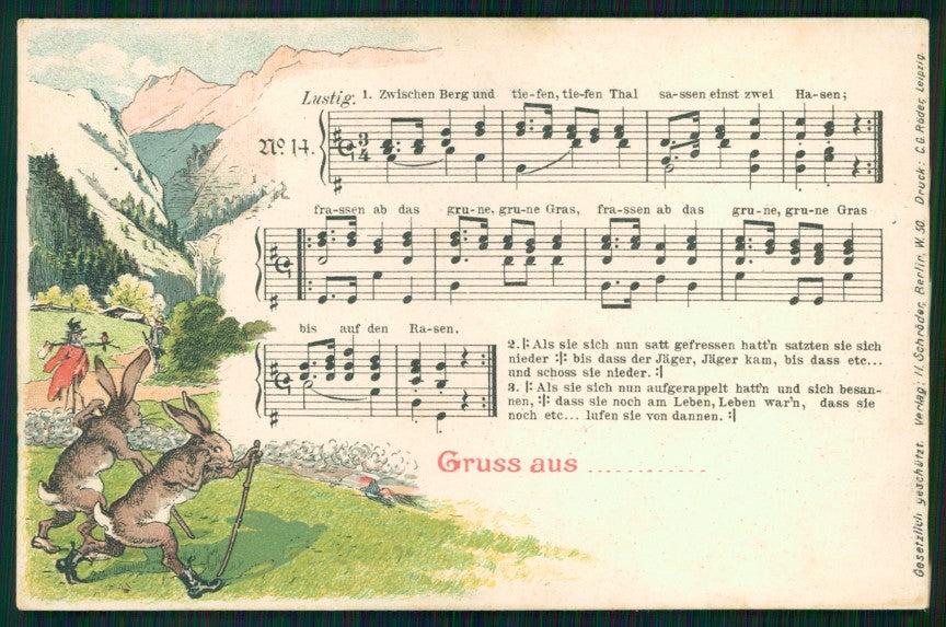 Gruss Music Sheet Rabbit Partitur Kaninchen postcard TC3673 – fronte