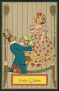 Pasqua Easter Ostern Dressed Rabbit Girl Relief postcard TC3677 – fronte