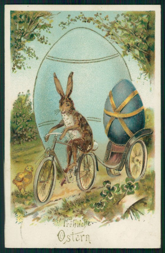 Pasqua Easter Ostern Rabbit Bicycle Egg Four Leaf Clover postcard TC3681 – fronte