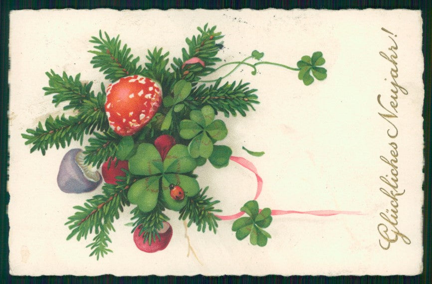 Mushroom Four Leaf Clover Ladybug postcard TC3693 – fronte