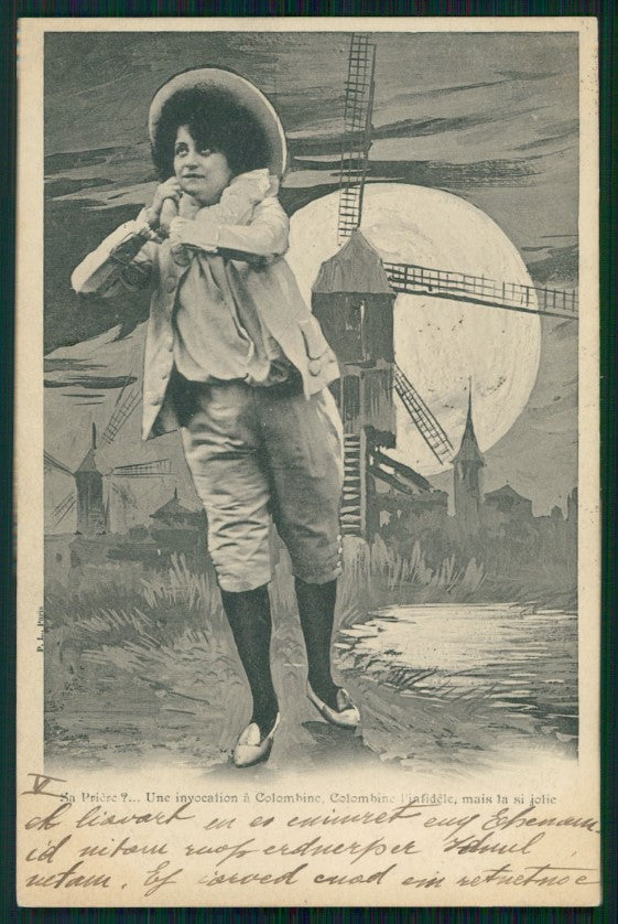 Paper Moon Lady Pierrot Windmill postcard TC3712 – fronte