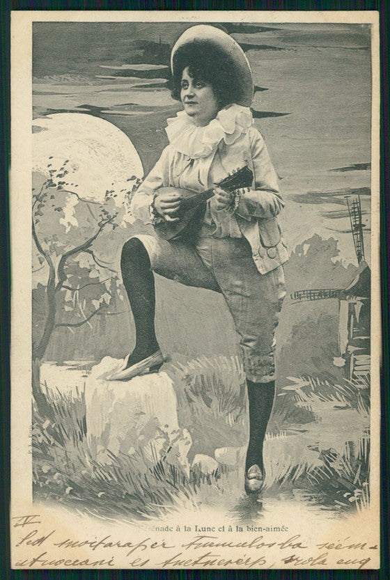Paper Moon Lady Pierrot Windmill postcard TC3716 – fronte