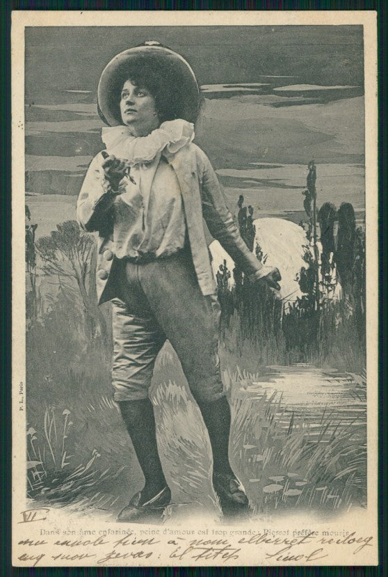 Paper Moon Lady Pierrot postcard TC3717 – fronte