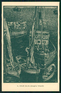 Artist Signed Cisari Barche Xilografia Esposizione Venezia XVIII Expo pc TC3723 – fronte