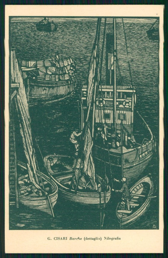 Artist Signed Cisari Barche Xilografia Esposizione Venezia XVIII Expo pc TC3723 – fronte