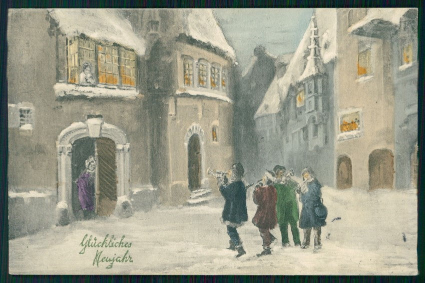Happy New Year Winter Music Band serie 5263 postcard TC3732 – fronte