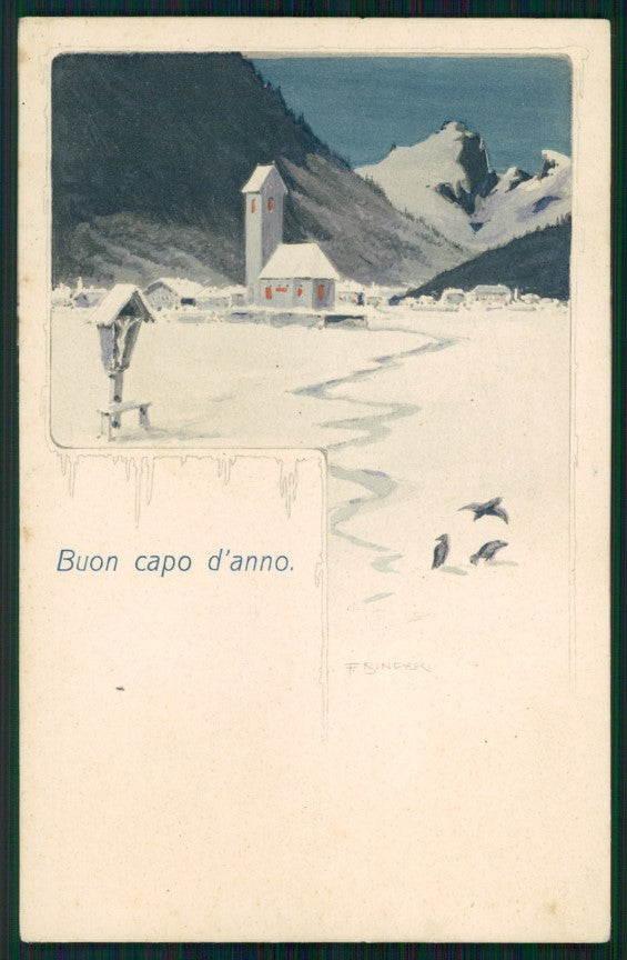 Artist Signed F. Sinder Winter Landscape serie 111 postcard TC3736 – fronte