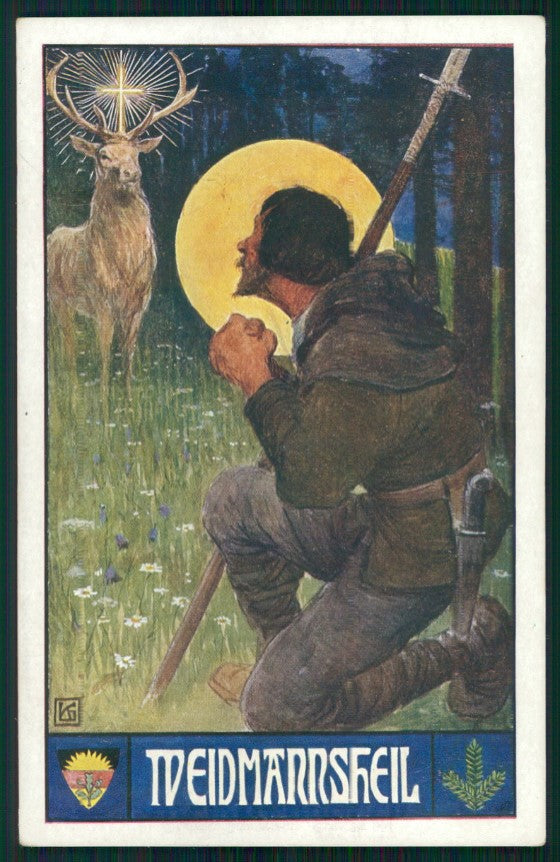 Artist Signed Deer Hunt Meidmannsheil postcard TC3738 – fronte