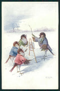 Artist Signed C. Ohler Dressed Bird Music Band B K W I 3024-5 postcard TC3755 – fronte