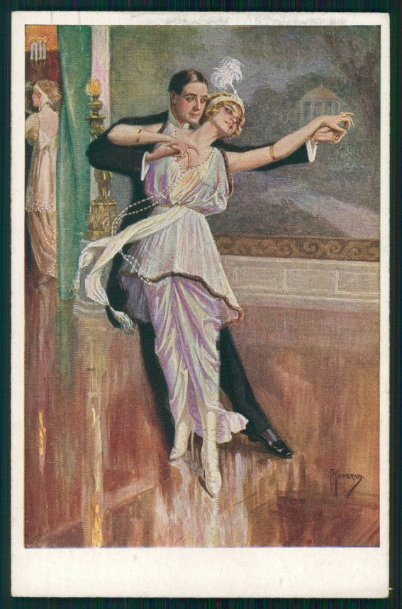 Artist Signed Kuderna Dancing Romantic Couple M M Vienne 1087 postcard TC3784 – fronte