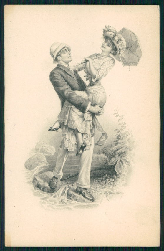 Viennoise Kuderna Romantic Couple M M Vienne serie 634 postcard TC3792 – fronte