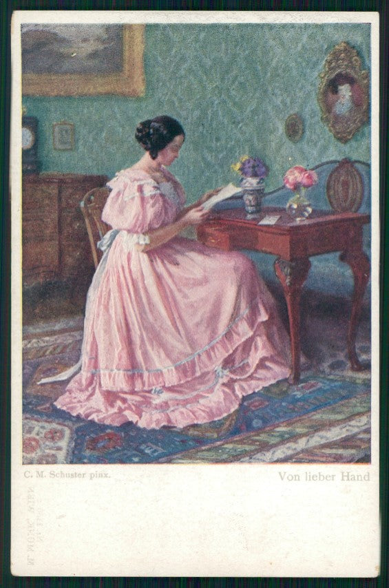 Viennoise Schuster Glamour Fashion Lady M M Vienne serie 1130 postcard TC3808 – fronte