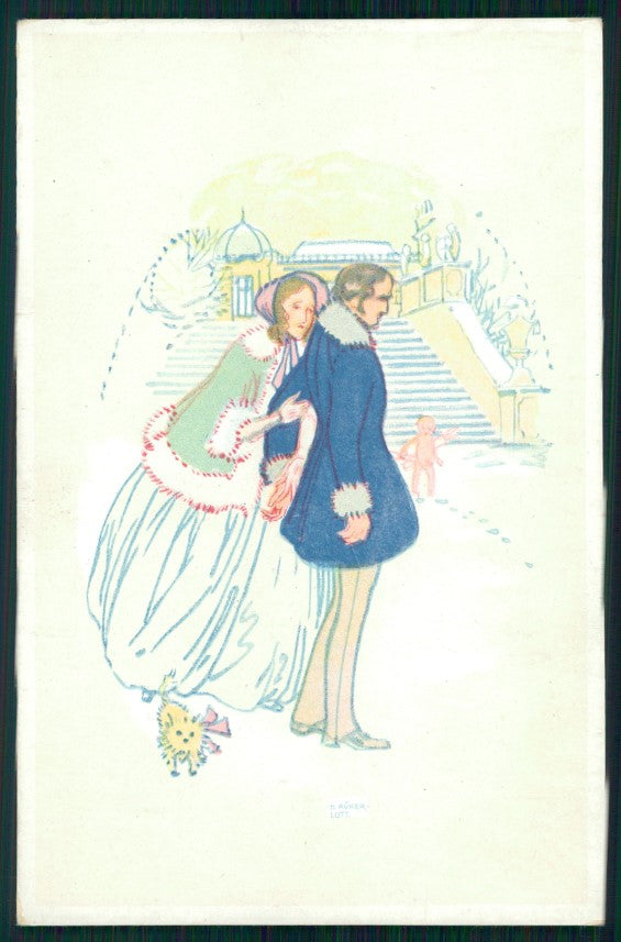 Viennoise H. Ruker Lott Romantic Couple M M Vienne serie 1377 postcard TC3845 – fronte