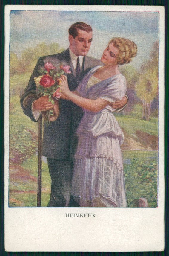 Viennoise Romantic Couple M M Vienne serie 1128 postcard TC3849 – fronte