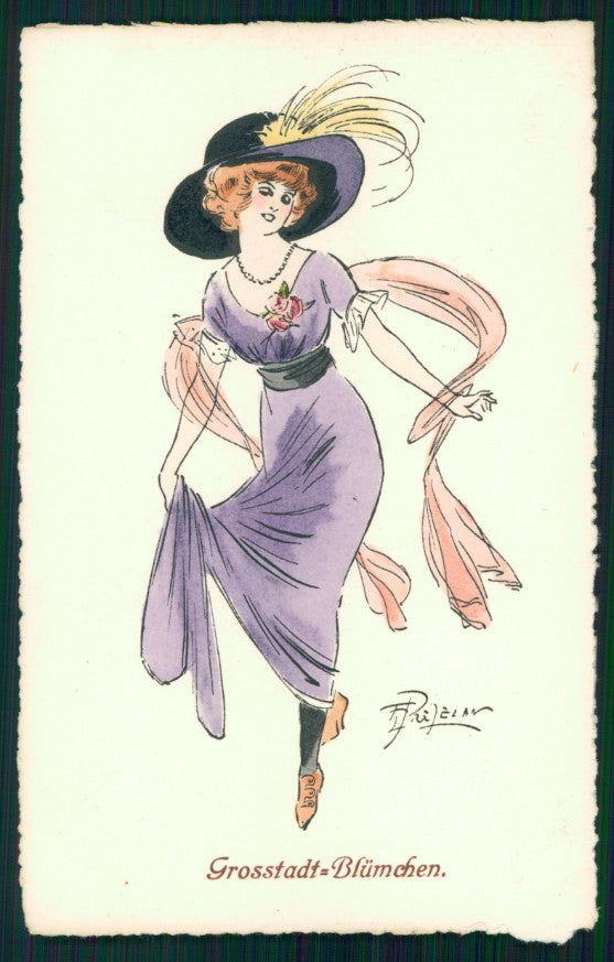 Viennoise Prejelan Glamour Fashion Lady M M Vienne serie 480 postcard TC3857 – fronte