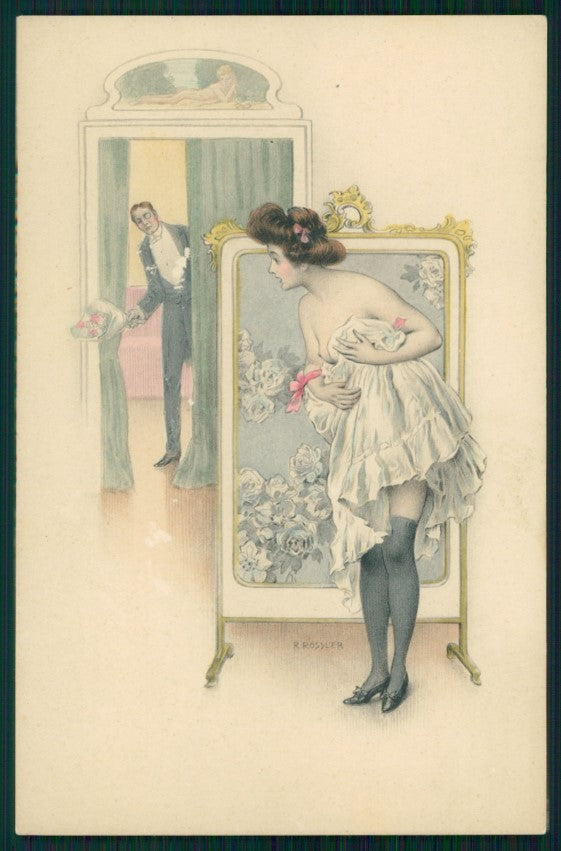 Viennoise Rossler Risque Nude Lady M M Vienne serie 142 ABRADED postcard TC3858 – fronte