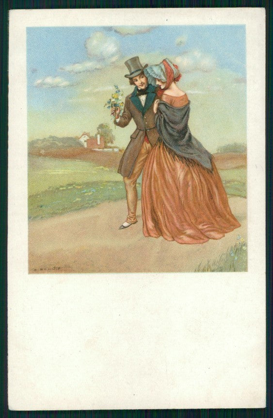 Viennoise Schutz Romantic Couple M M Vienne serie 1366 postcard TC3861 – fronte