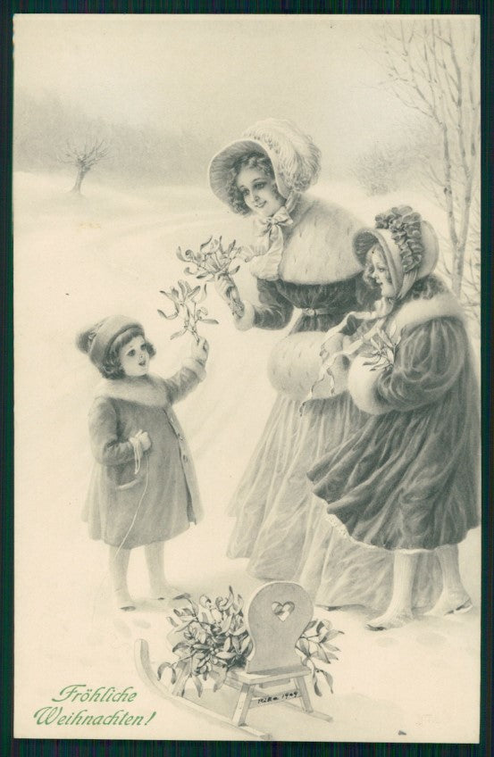 Viennoise Christmas Children M M Vienne serie 465 ABRADED postcard TC3862 – fronte