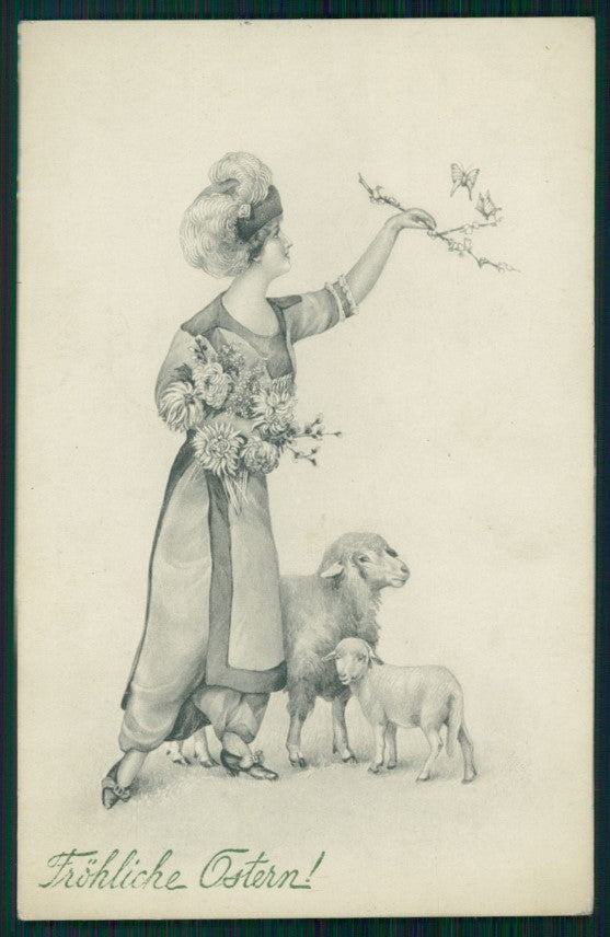 Viennoise Easter Glamour Fashion Lady M M Vienne serie 4158 postcard TC3863 – fronte