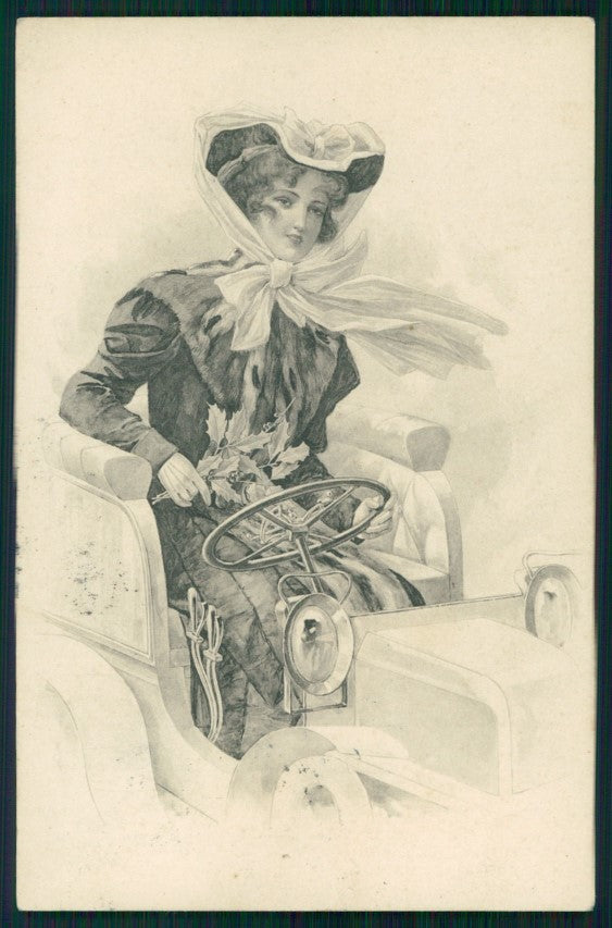 Viennoise Glamour Fashion Lady Car Christmas postcard TC3867 – fronte
