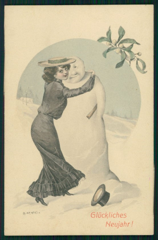 Artist Signed Viennoise Kratki Glamour Fashion Lady Snowman 159 postcard TC3880 – fronte