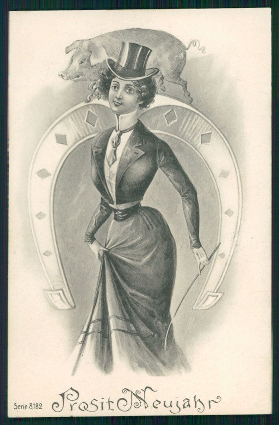 Viennoise Glamour Fashion Lady Pig Luck serie 8182 postcard TC3890 – fronte