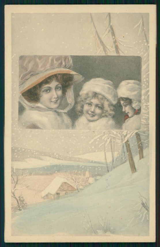 Viennoise Glamour Fashion Lady Winter Landscape postcard TC3893 – fronte