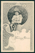 Viennoise Glamour Fashion Lady Pig Luck serie 1914 postcard TC3896 – fronte