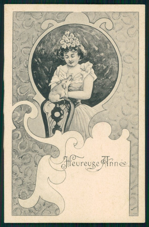 Viennoise Glamour Fashion Lady Pig Luck serie 1914 postcard TC3896 – fronte