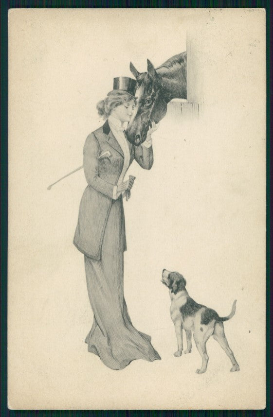 Viennoise Sidesaddle Lady Horse Dog postcard TC3902 – fronte