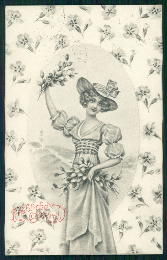 Viennoise Easter Glamour Fashion Lady serie 1953 postcard TC3903 – fronte