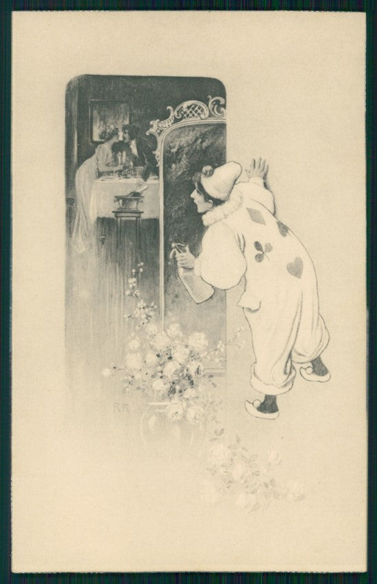 Artist Signed Viennoise R R Pierrot Lady Couple postcard TC3909 – fronte