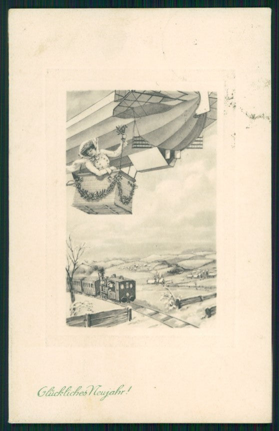 Viennoise Dirigible Train Lady serie 2119 postcard TC3914 – fronte