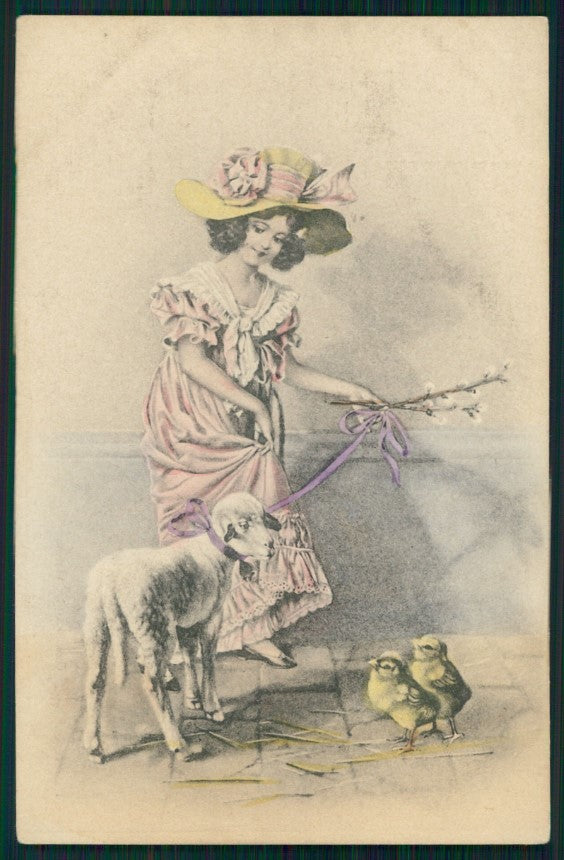 Viennoise Easter Lamb Lady postcard TC3923 – fronte