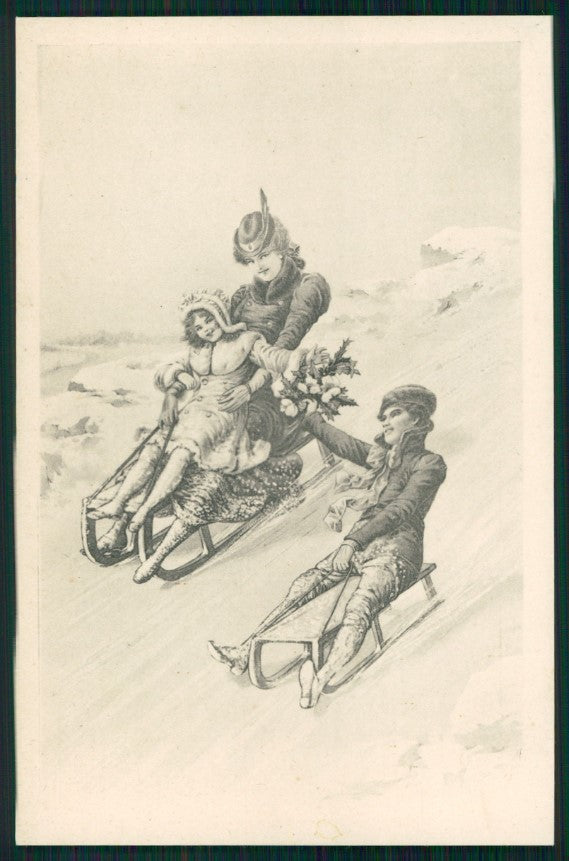 Viennoise Glamour Fashion Lady Sled serie 711 postcard TC3929 – fronte