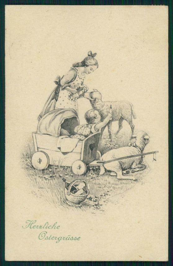 Artist Signed Viennoise Waku Easter Children postcard TC3991 – fronte