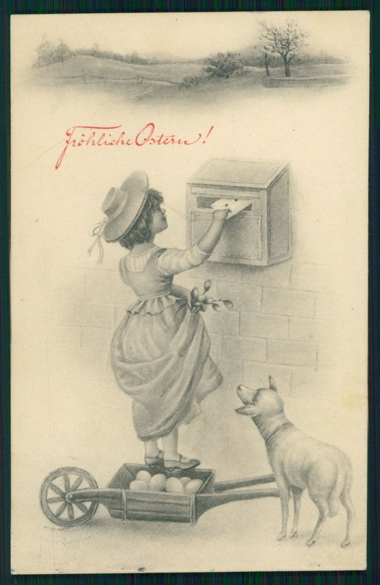 Viennoise Easter Girl Mail Box Lamb 4001 postcard TC3996 – fronte