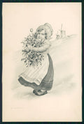 Artist Signed Viennoise Kratki Dutch Girl Windmill Child postcard TC4002 – fronte