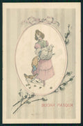 Artist Signed Viennoise Kratki Easter Girl postcard TC4007 – fronte