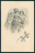 Artist Signed Kratki Children Christmas Four Leaf Clover serie 214 pc TC4008 – fronte