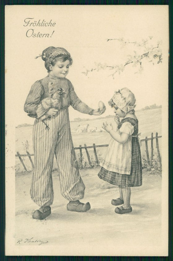Artist Signed Viennoise Kratki Easter Children serie 180 postcard TC4009 – fronte