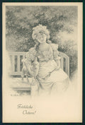 Artist Signed Viennoise Kratki Easter Girl serie 217 postcard TC4010 – fronte