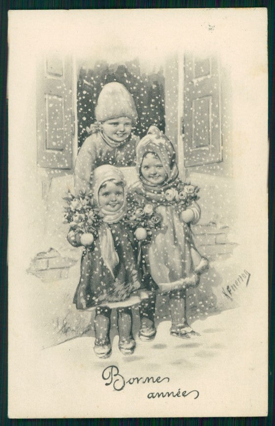Artist Signed Viennoise Feiertag Children B K W I 3064 postcard TC4022 – fronte
