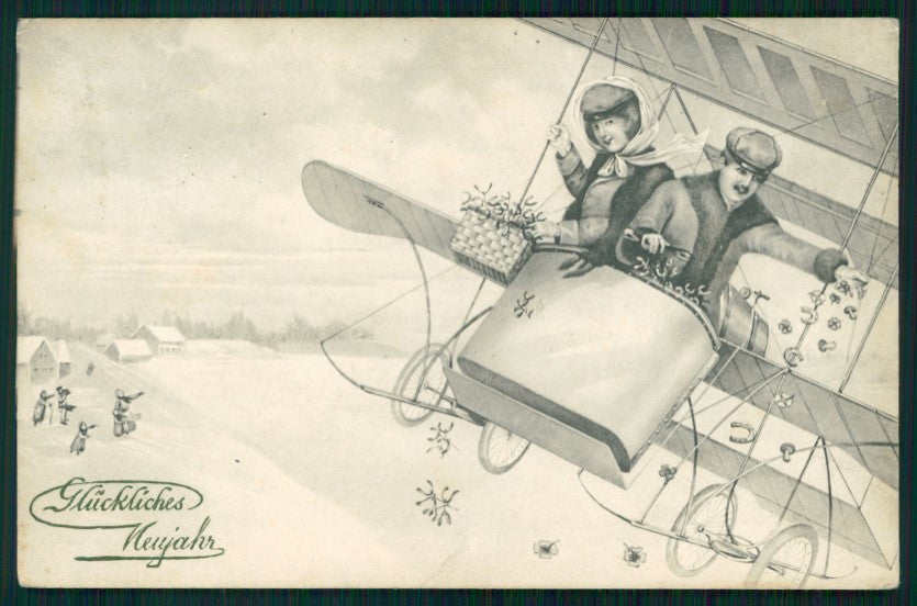 Viennoise Romantic Couple Airplane 5250 postcard TC4042 – fronte