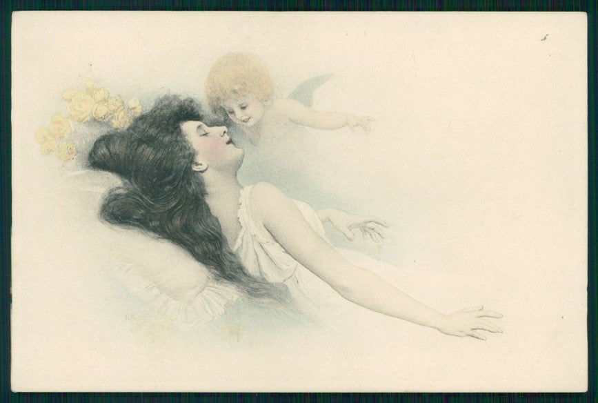 Viennoise Lady and Angel M M Vienne 155 postcard TC4050 – fronte