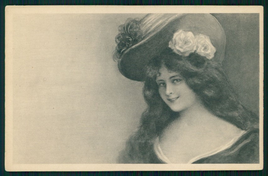 Viennoise Glamour Fashion Lady Big Hat postcard TC4059 – fronte